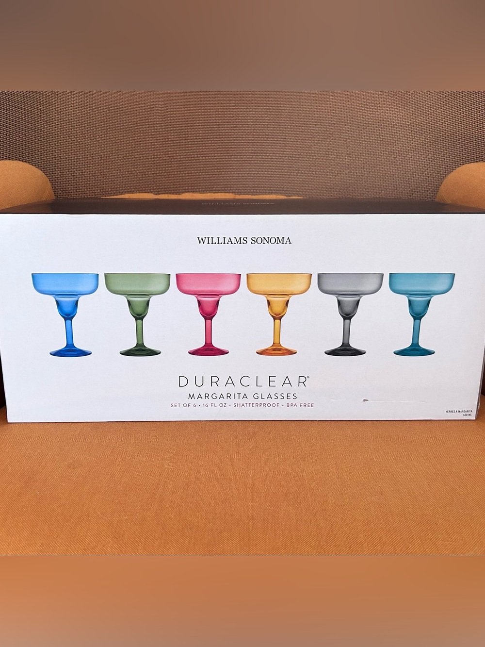 NWT Williams Sonoma Duraclear Colored Margarita Glasses
